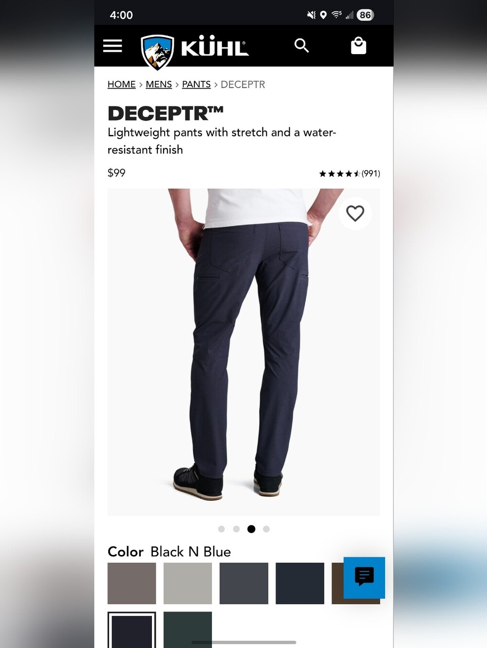 Mens Kuhl Water Resistant Lightweight Pants